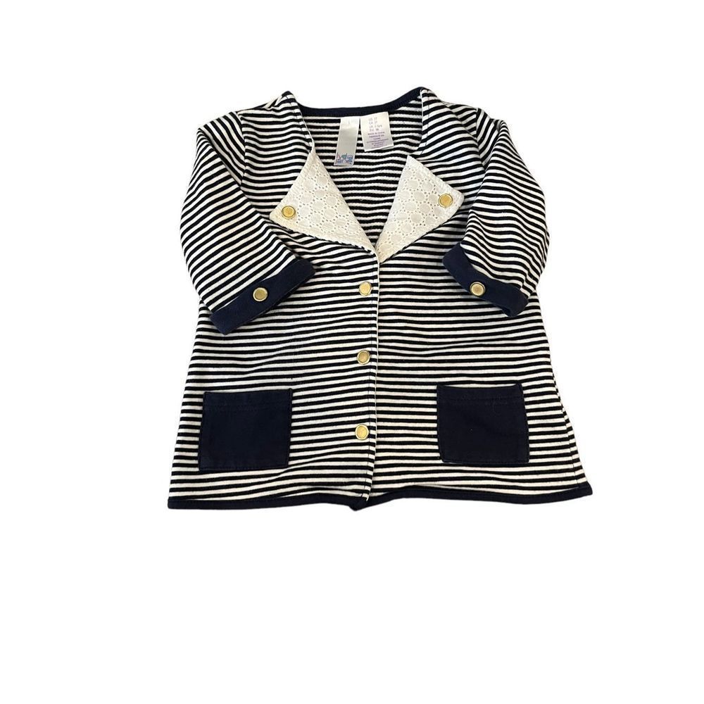 Lydia Jane Button Down Spring  Blue And White Striped Sweater, 3T